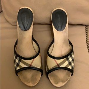 Burberry Nova Check Mules with Wooden Heel